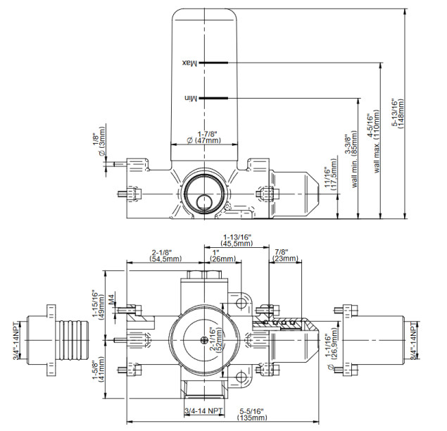 Graff G-8076 3/4” Concealed Stop and Volume Control Valve w/ Pass Through NEW!