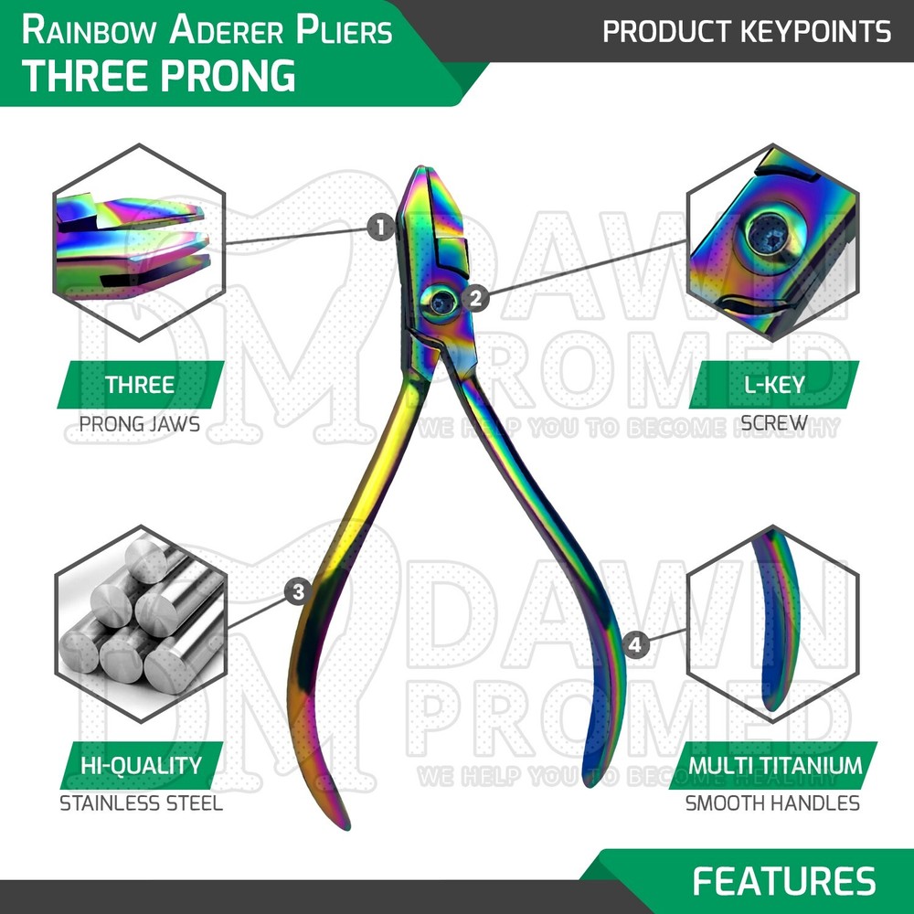 Rainbow Dental Aderer Pliers Three Prong Orthodontics Wire Bending Instruments