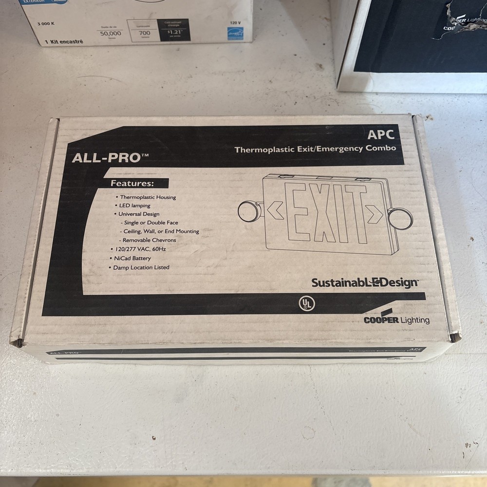 EXIT SIGN Cooper Lighting All Pro Green/White Plastic LED Exit, 120/277VAC APC7G