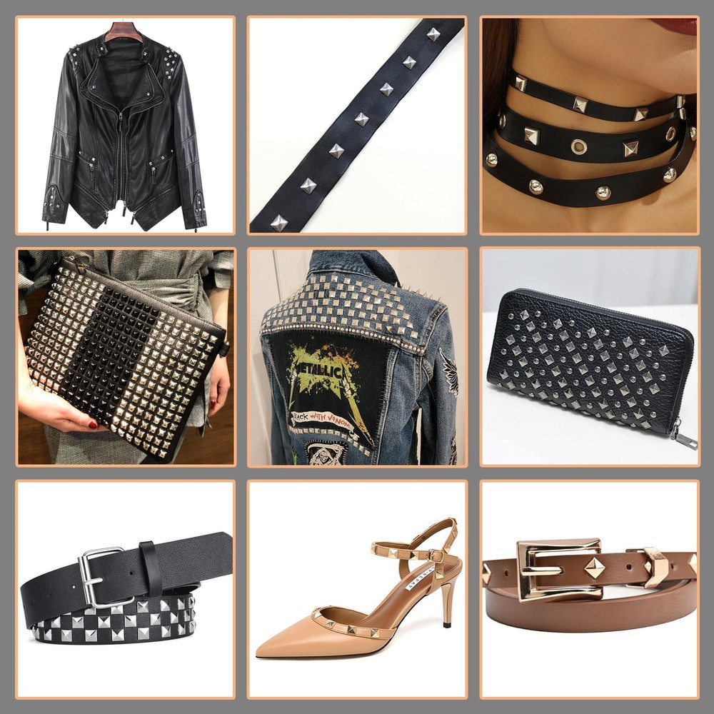 968 Pcs Assorted Sizes Square Pyramid Studs Prong Studs for Clothing Leather ...