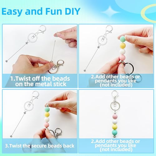 10 Pcs Beadable Keychain Bars, Blanks Bead Keychain Making Kit, Bulk Silver