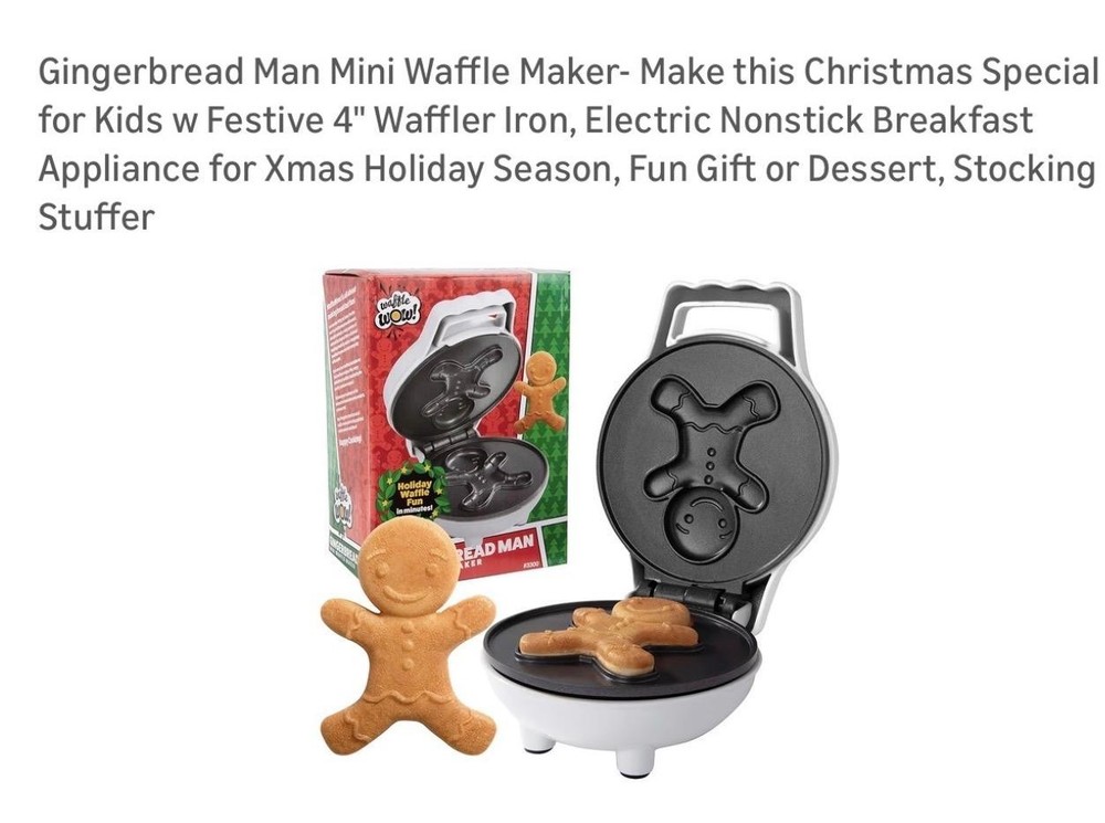 Waffle Wow! Gingerbread Man Mini Waffle Maker New Open Box (A3)