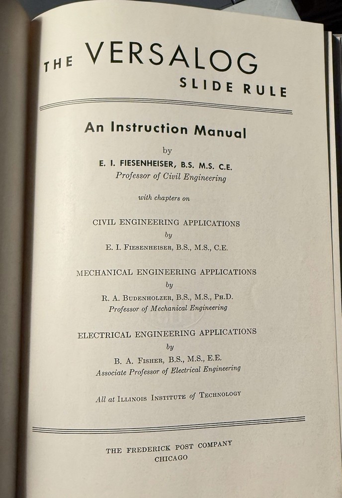 1951 FIRST EDITION VERSALOG SLIDE RULE INSTRUCTIONS MANUAL ENGINEERING 24
