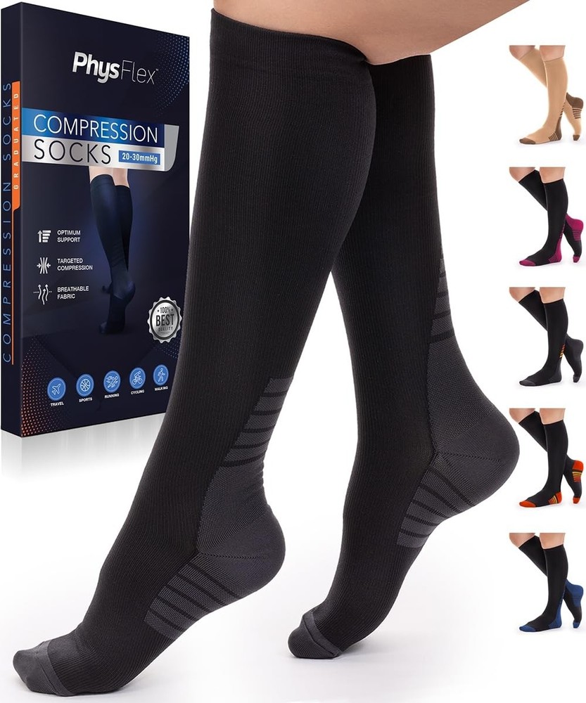 Compression Socks for Women & Men (20-30 mmHg) Support Small-Medium, Black