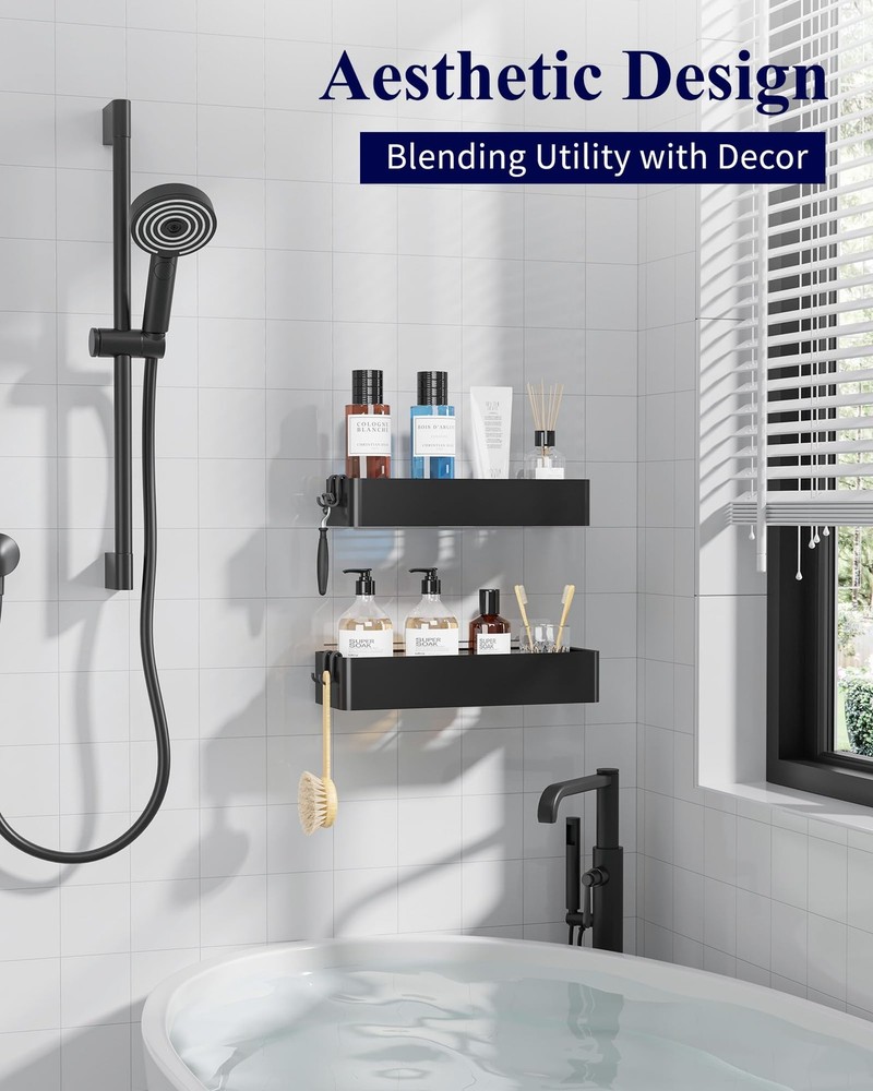 Kitsure Shower Caddy - 2 Pack Adhesive Organizer, Large, Black