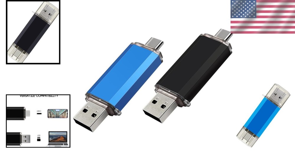 Portable 2-Pack 128GB USB C Flash Drive Black&Blue