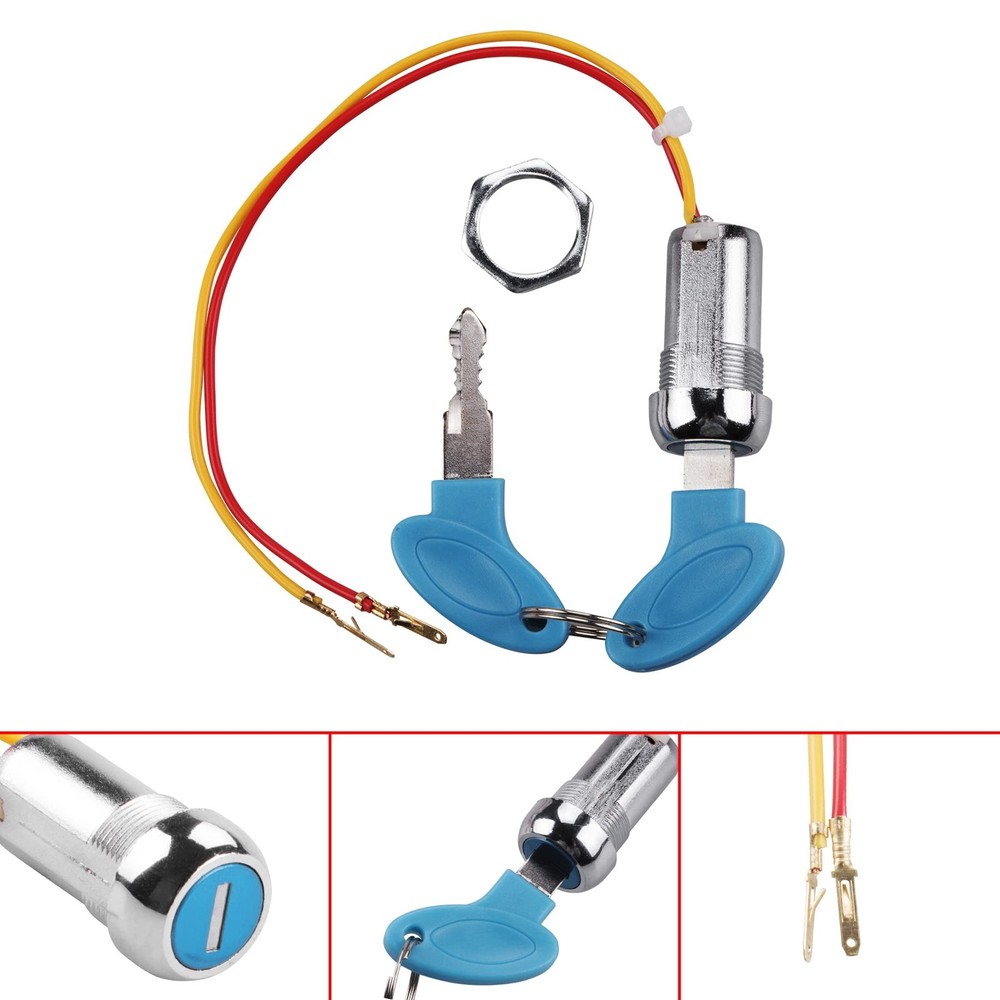 2 Pack 2 Wires Ignition Switch Key Starter with 4 Keys ​On-Off Silver