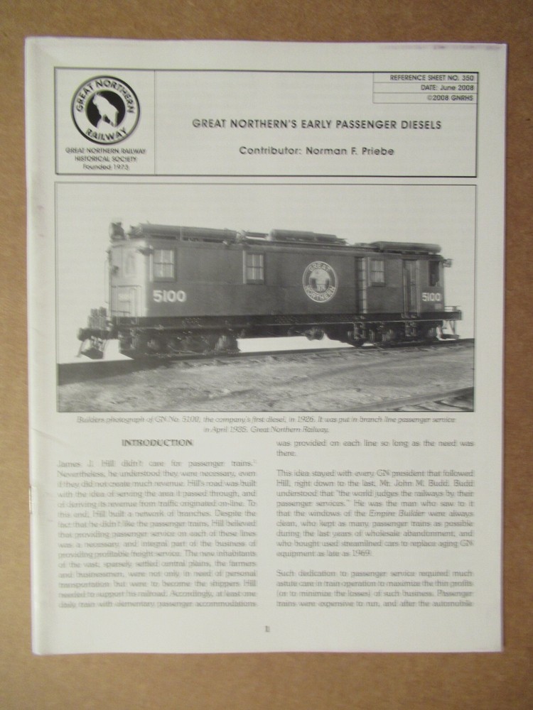 Great Northern Reference Sheet 350 Early Passenger Diesels