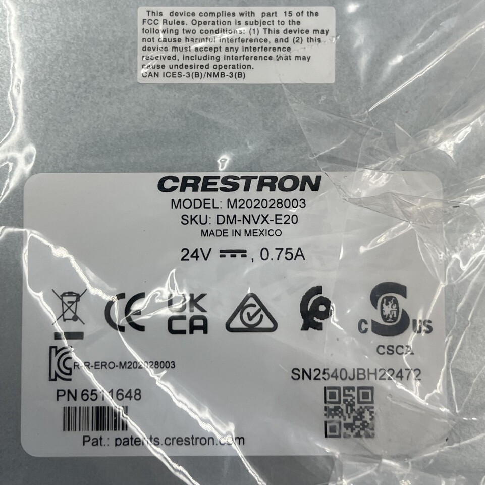 CRESTRON DM-NVX-E20 4K60 4:2:0 NETWORK AV ENCODER M202028003 6511648