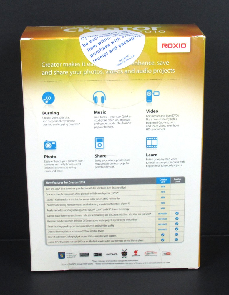 Roxio Creator 2010 Windows XP/Vista Video Capture Convert Software New Sealed