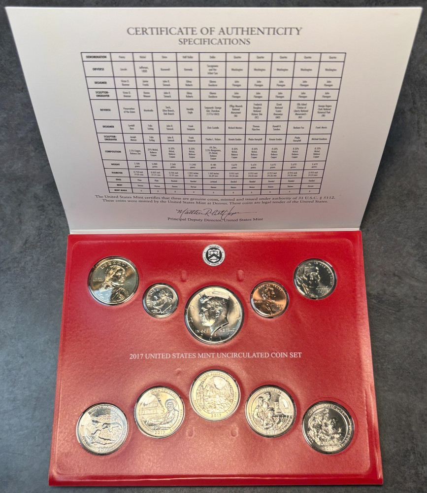 2017 P & D US Mint Complete Uncirculated Set 20 Coins w/ COA