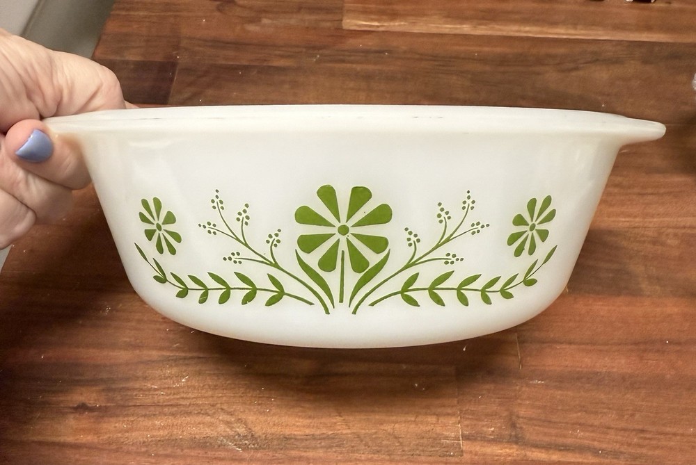 Glasbake Green Daisy Round Dish