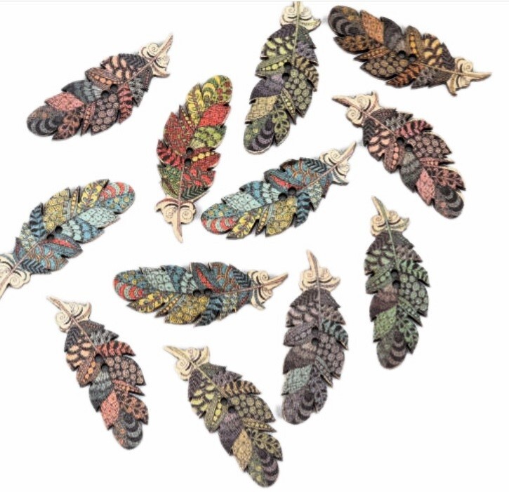 Printed Feather Buttons - Shelly's Buttons - Sew Through - Craft Scrap Sewing
