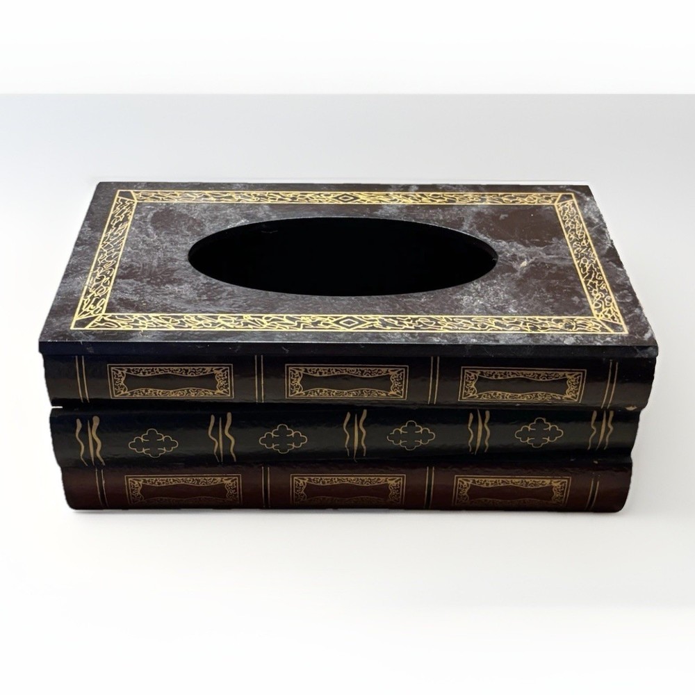 Classical Wooden Book Tissue Box Cover Rectangular (black-top) Hinged