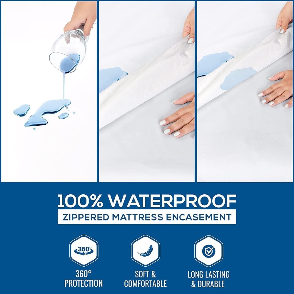 Utopia Bedding Mattress Protector Zippered Queen Size, 100% Queen, White