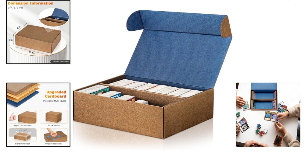 Trading Card Storage Box 4800 Count Heavy Duty Stackable Organizer Blue&Gold ...