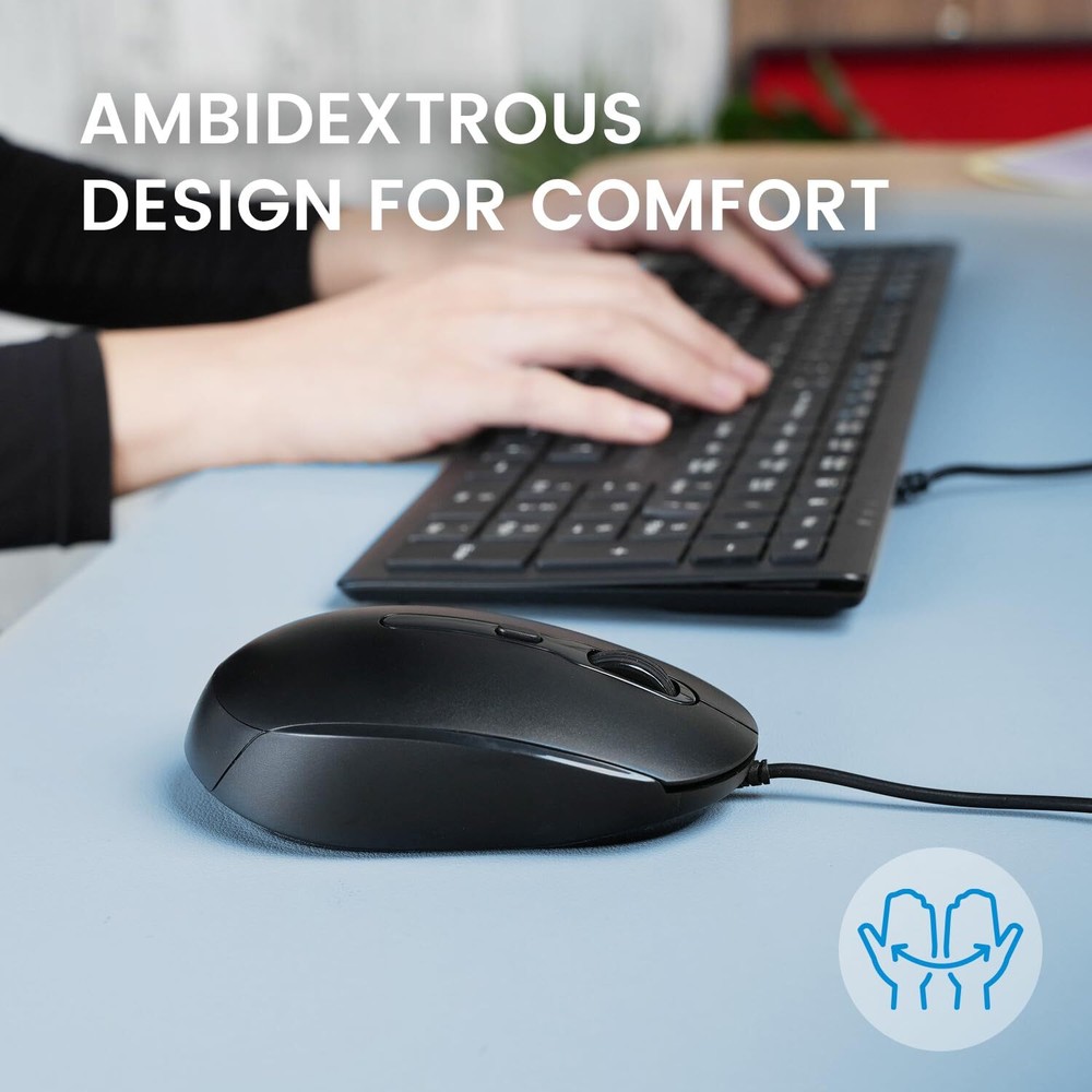 PERIMICE-222UB Wired USB Optical Mouse 5.9 Ft Cable Adjustable DPI Black