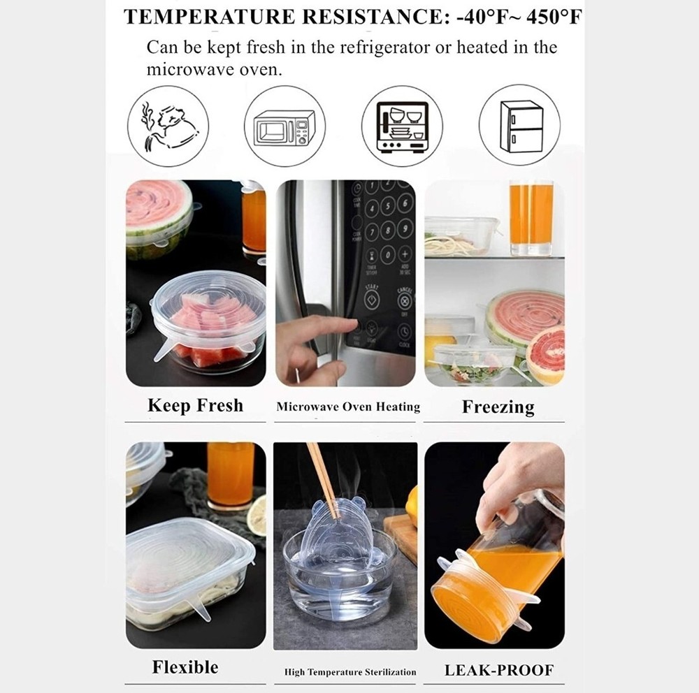 Silicone Stretch Lids- 12Pack- 6 Sizes, BPA-Free, Reusable, Durable & Versatile
