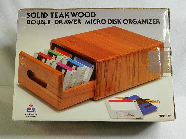 Micro Disk Organizer BRAND NEW Solid Teakwood Double-Drawer MDD-140