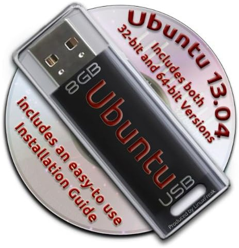 Ubuntu Linux 13.04 Bootable 8GB USB Flash Drive and DVD Set - 32-Bit and 64-Bit.