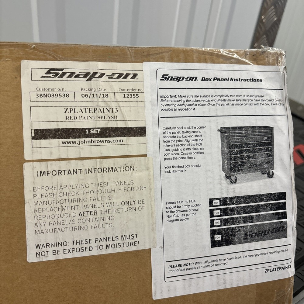 Decals Only Snap On Tools 40" Roll Cab ToolBox Graphics Red Paint Splash Plates