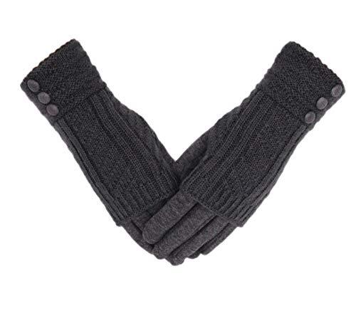 Winter Warm Knit Fingerless + Touchscreen Texting Thick Cotton Full Dark Grey