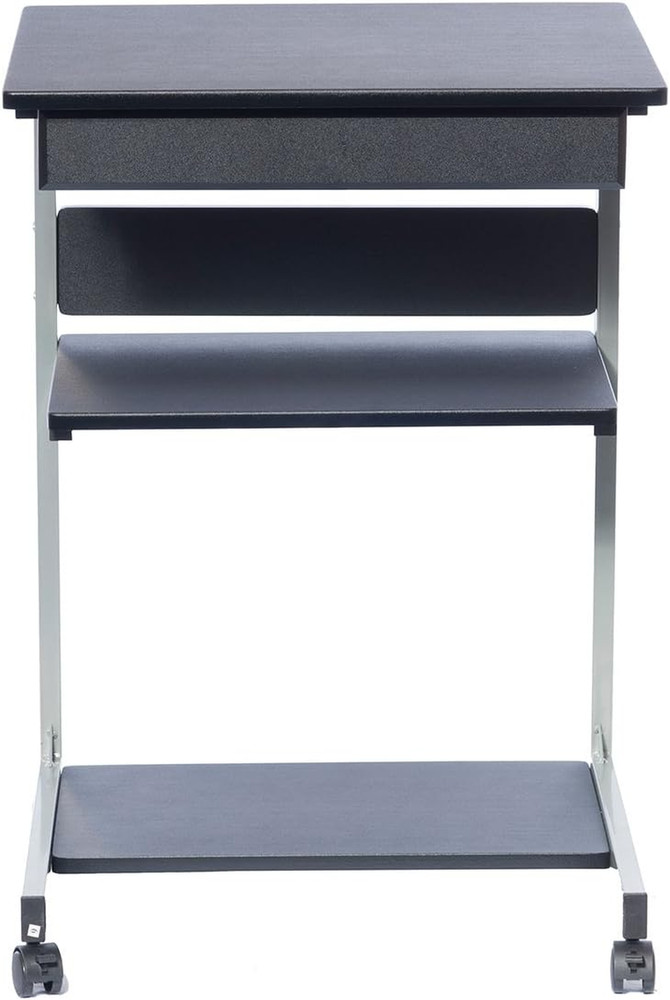 , Portable Computer Desk, Workstation, Stand with Printer Shelf, Rolling Laptop