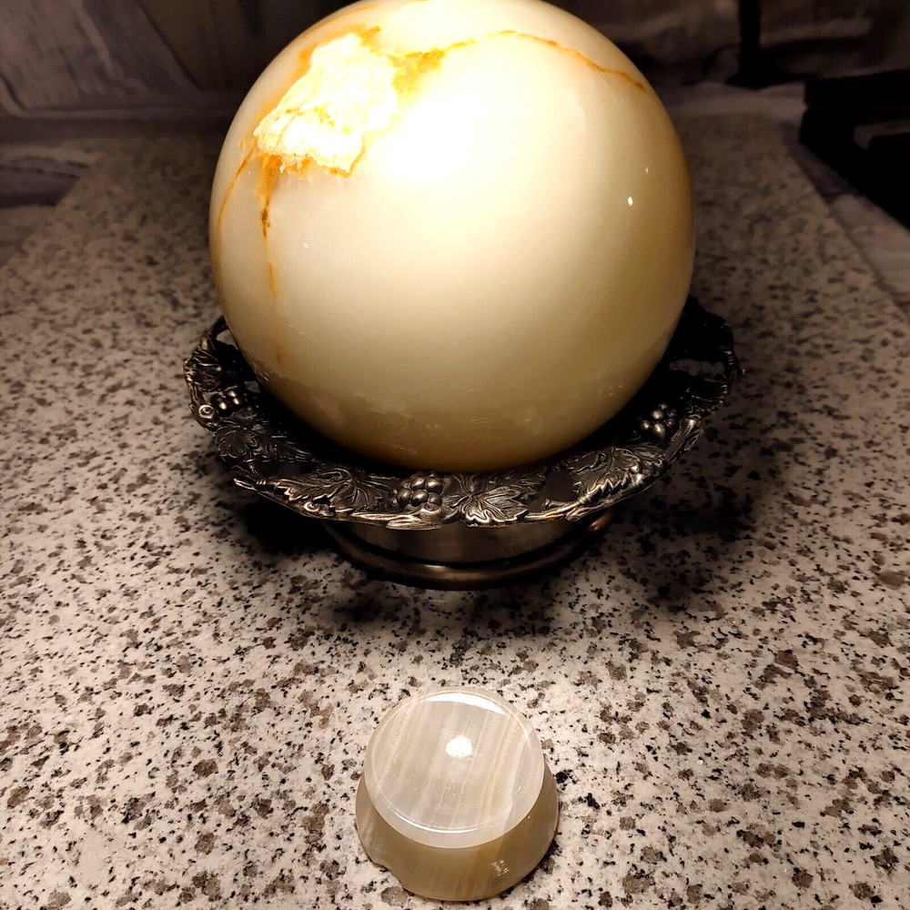 Marble sphere 16" white, with it's original stand, plus an alternative stand.