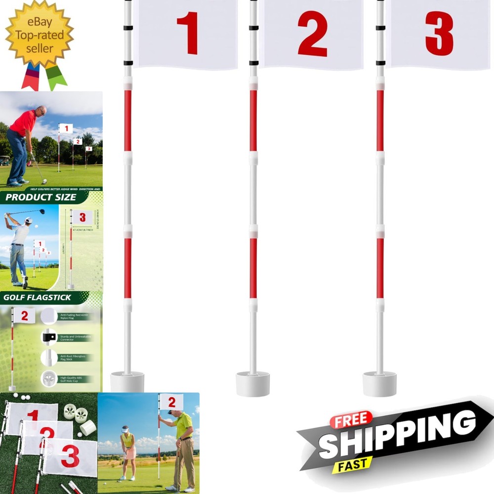 3 Pack Golf Flag Stick 6ft Putting Flag Golf Hole Cup Pole Pin Numbered Flags...
