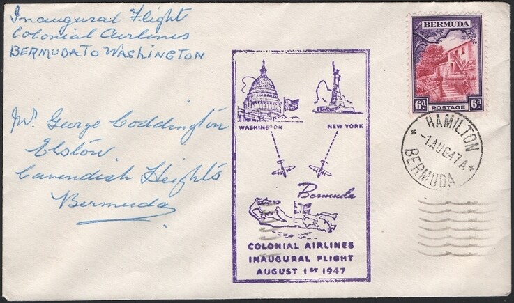 BERMUDA, 1947. First Flight FAM 33, Hamilton - Washington