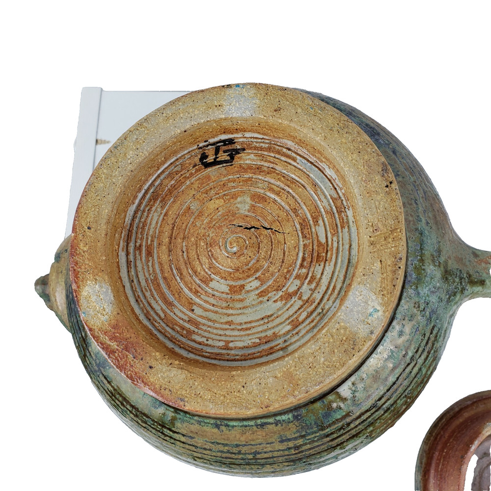 Tea Pot Green Pottery Lid 6-1/2"