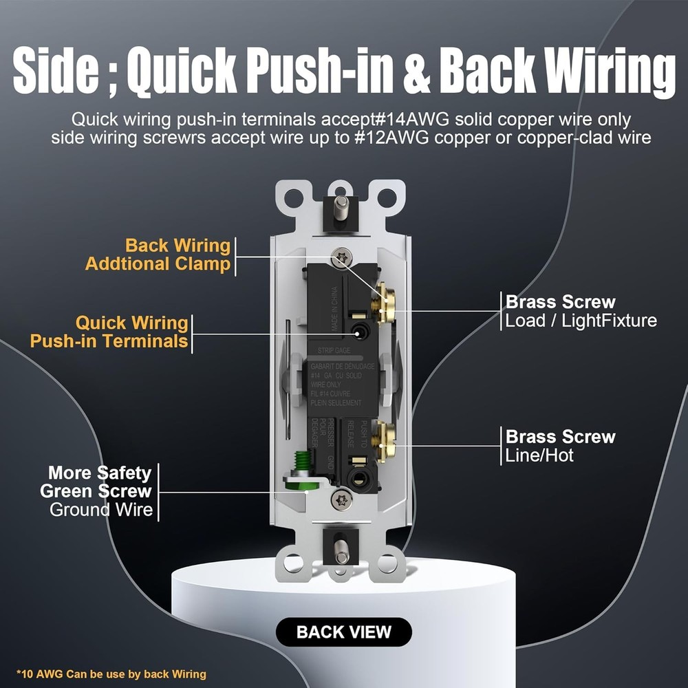 ThunderWay Single Pole Light Switch, Rocker Wall Light Switch, 15A 120/277V, Dec