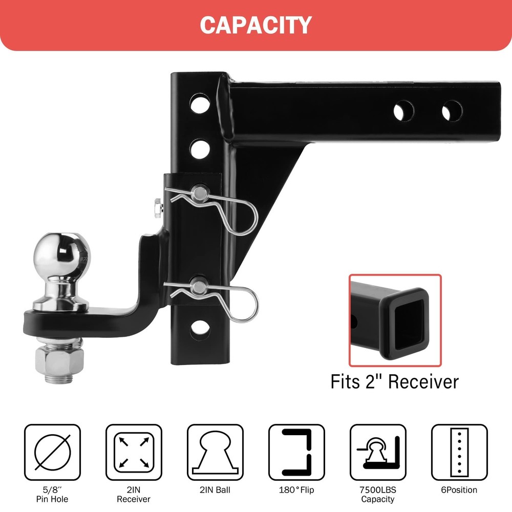 OPENROAD Adjustable Trailer Hitch Ball Mount - 1, Silver
