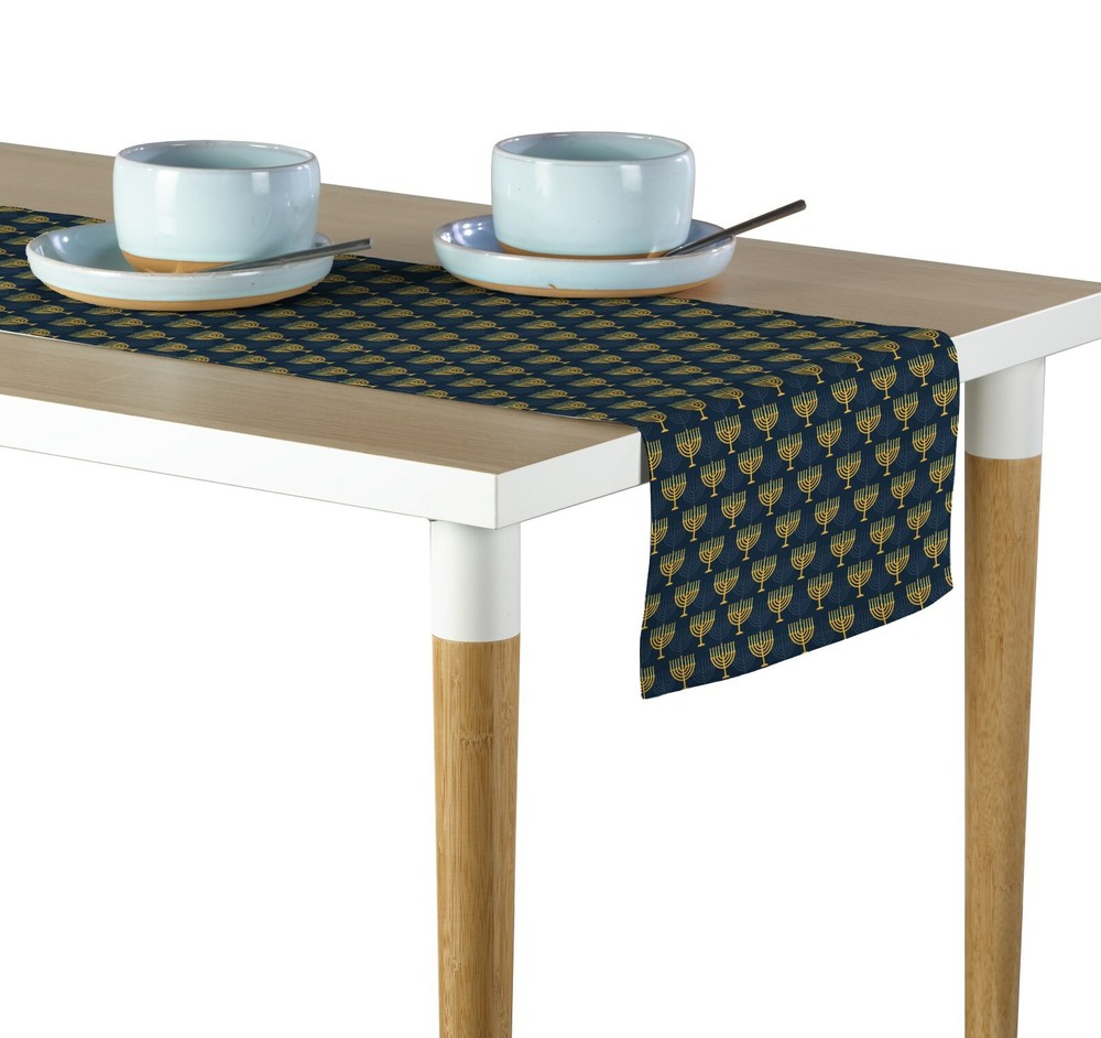 Menorah Navy Table Runners - 12"x72" or 14"x108"