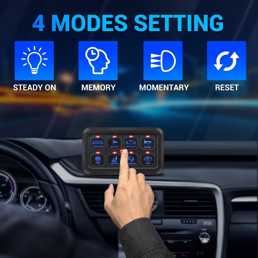 MICTUNING 8 Gang Switch Panel Led Light Electrical Relays System Marine 12/24V