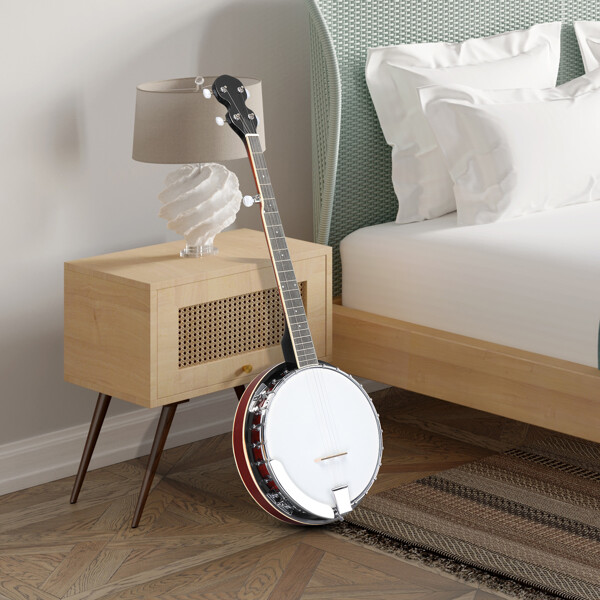 Full Size 5 String Right Handed Banjos Set with Closed Solid Sapele Back White