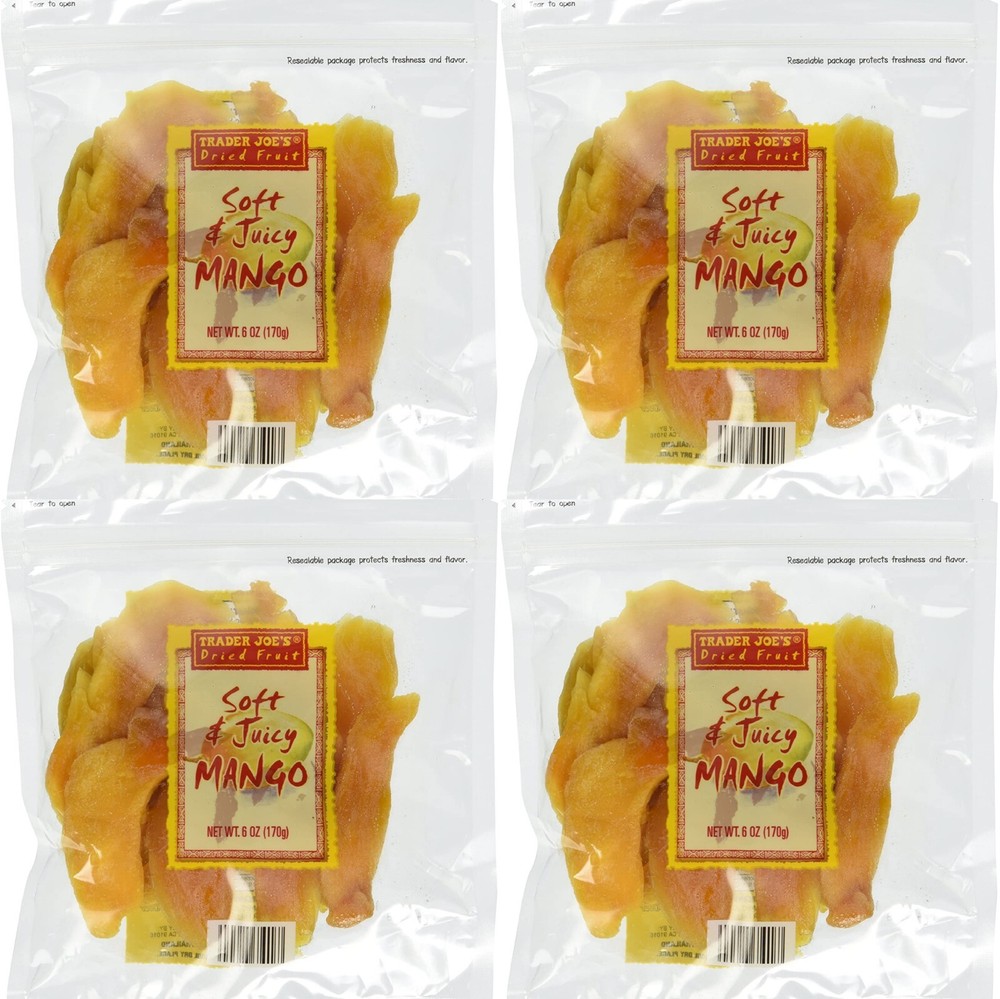 4 Packs Trader Joe's Dried Fruit Soft & Juicy Mango 6 oz Each Pack