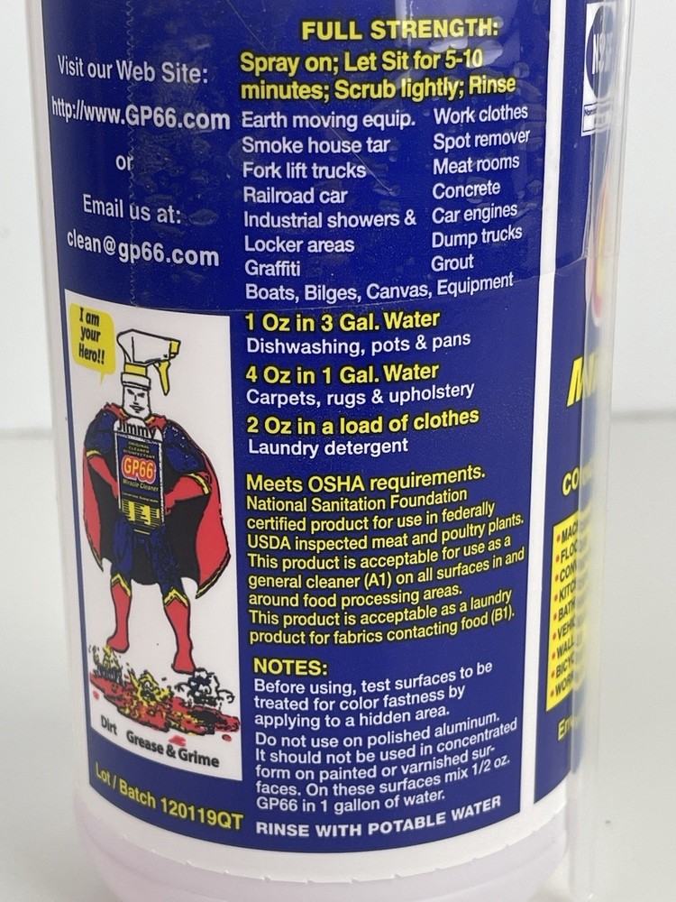 GP66 Green Miracle Cleaner Quart Cleans Over 1,000 Surface Types