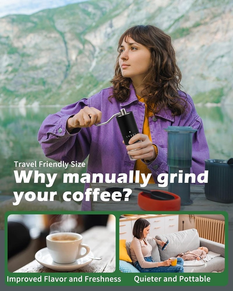 Quality Coffee Experience: Handheld Ceramic Burr Grinder for Any Brewing Method