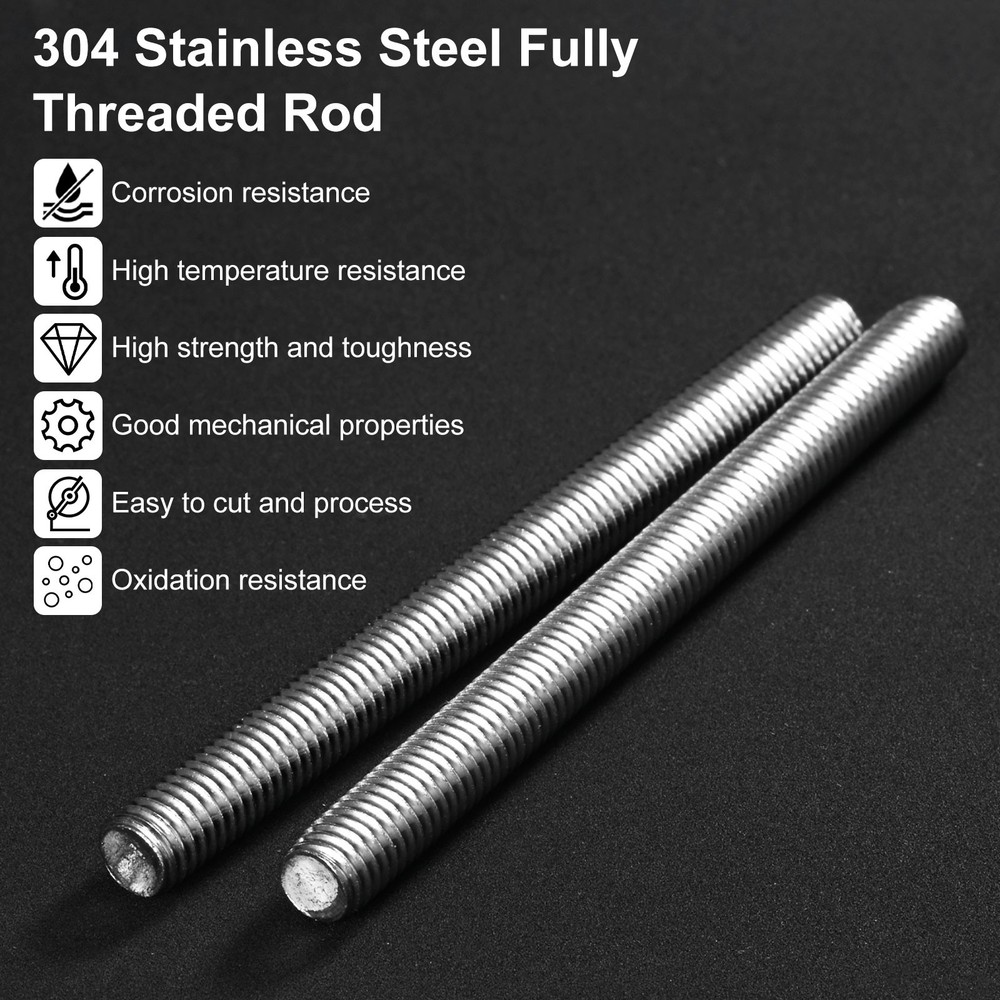 4-Pack Fully Threaded Rod, M6x200mm Stainless Steel Right Hand Thread Bar Studs