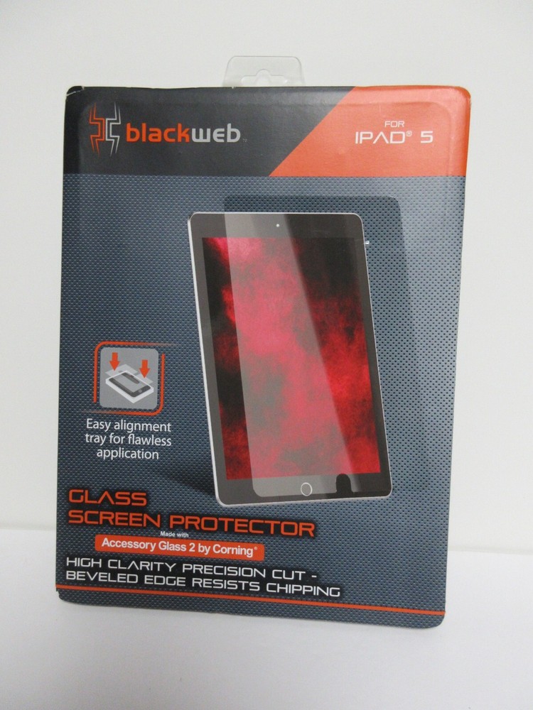 Black Web Glass Screen Protector For Ipad 5 W/ Easy Alignment Tray NEW