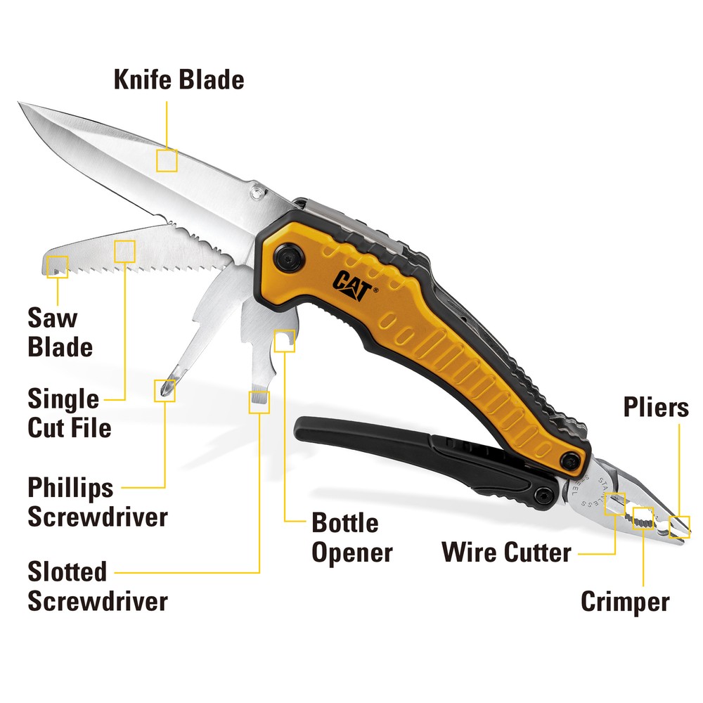Cat 3 Piece 9-in-1 Multi Tool, Folding Knife and Lighted Key Chain Multi Tool