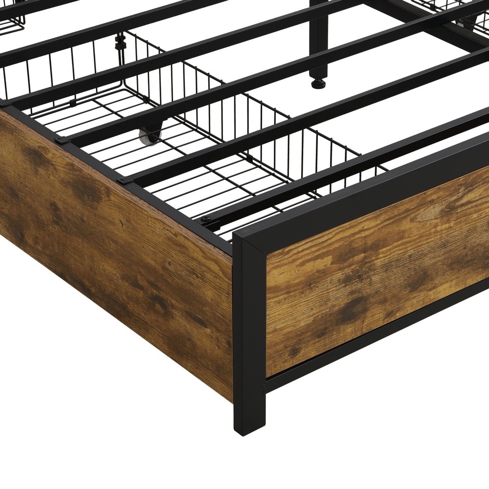 Full/Queen Size Platform Bed Frame w/ 4 Drawer & Storage Headboard & LED Lights
