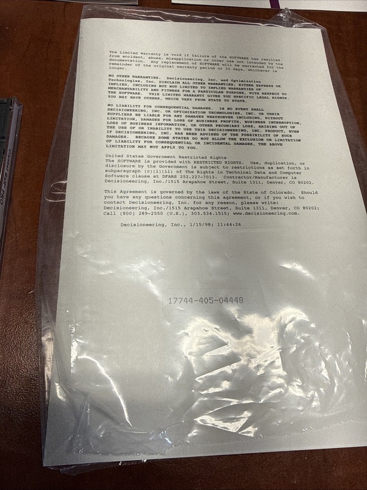 Decisioneering Crystal Ball Software Windows Version 4.0g Tutorials CD Books