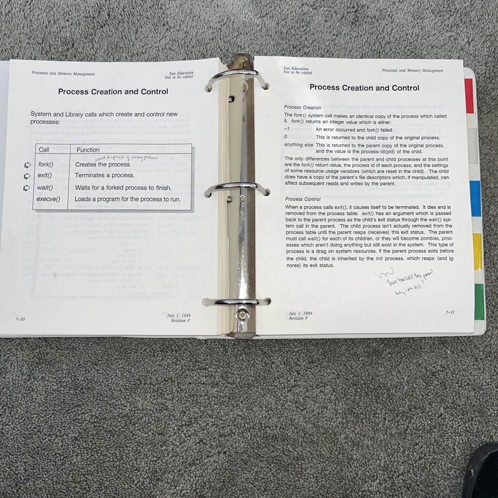 VTG 1989 SUN Microsystems SunOS Education Course For Programmers, Student Guide