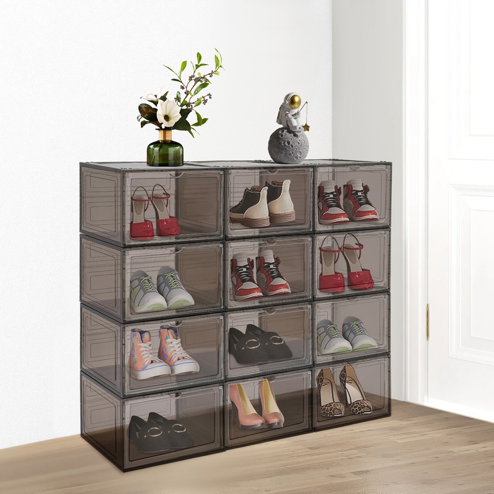 12 Pcs Shoe Storage Box Stackable Shoe Boxes Free Standing Shoe Organizer Case