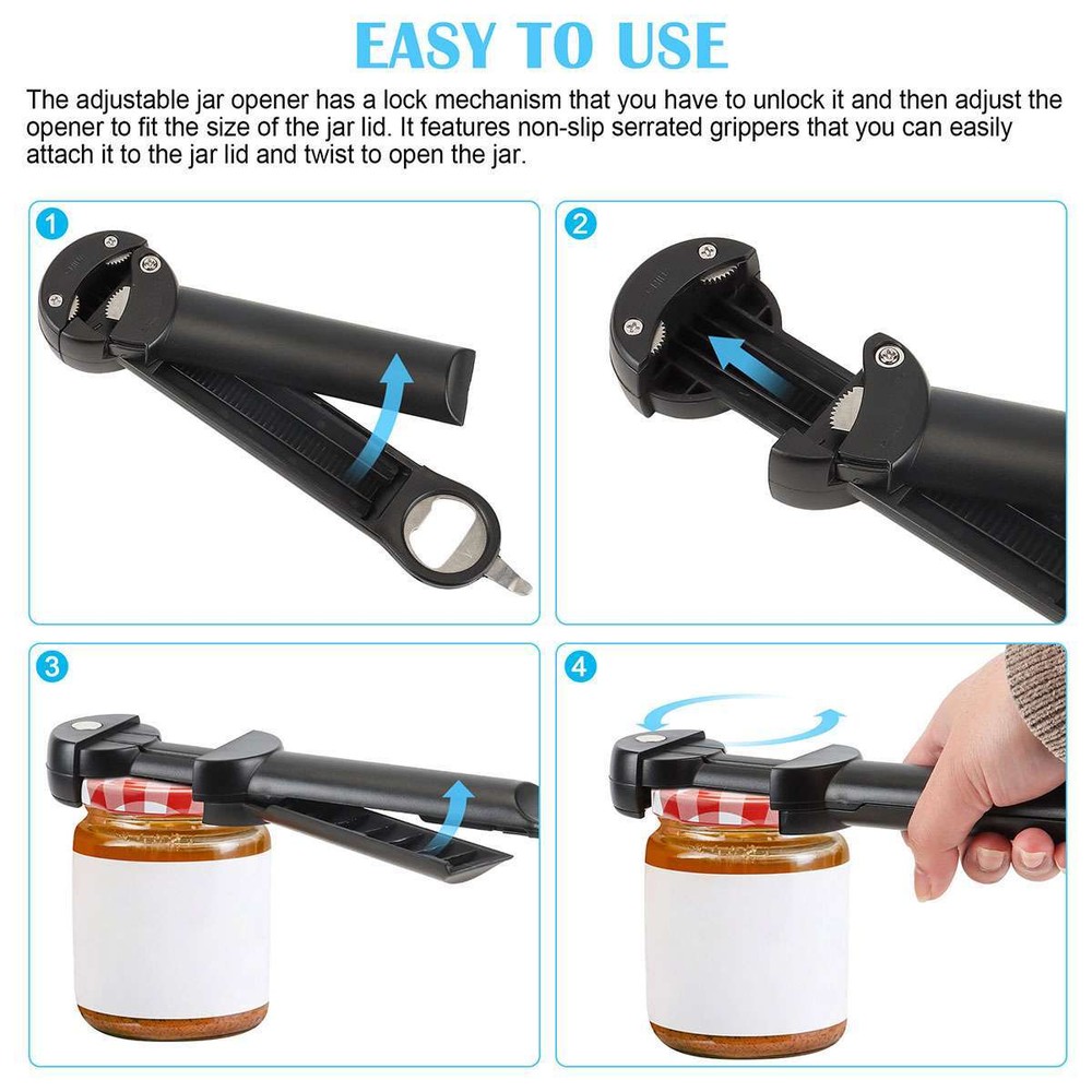 Multi Functional Bottle Opener Retractable Adjustable Jar Can Opener Easy Grip