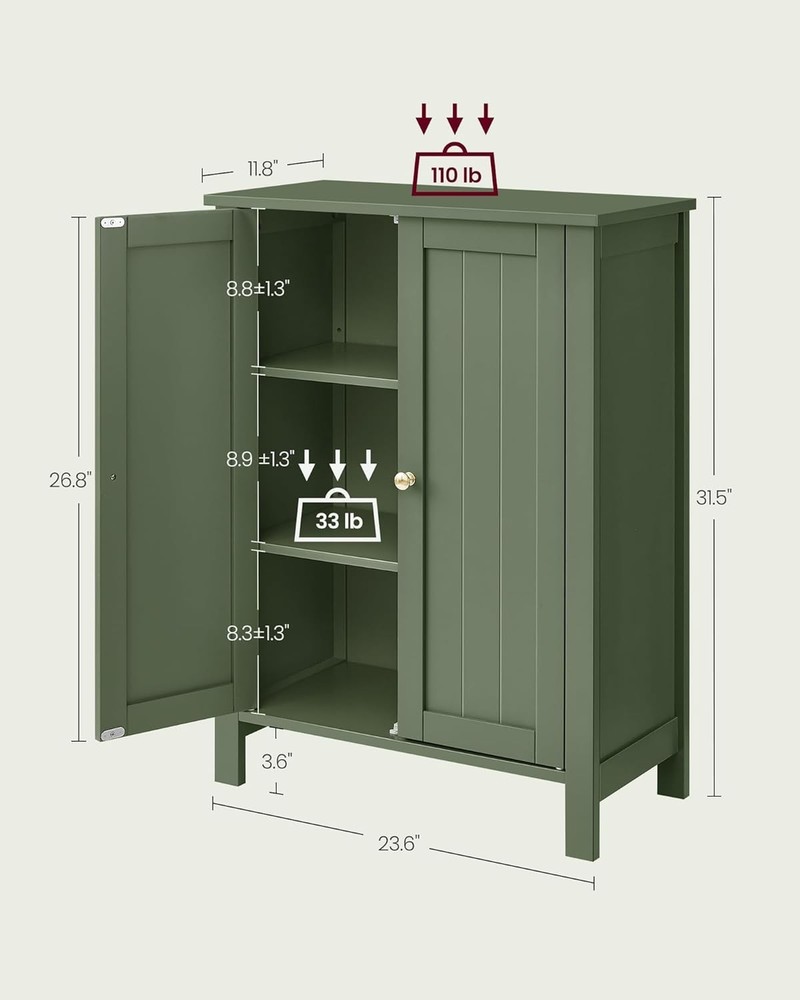 Robust Forest Green Storage Unit – 3 Compartment Cabinet with Adjustable Shelves