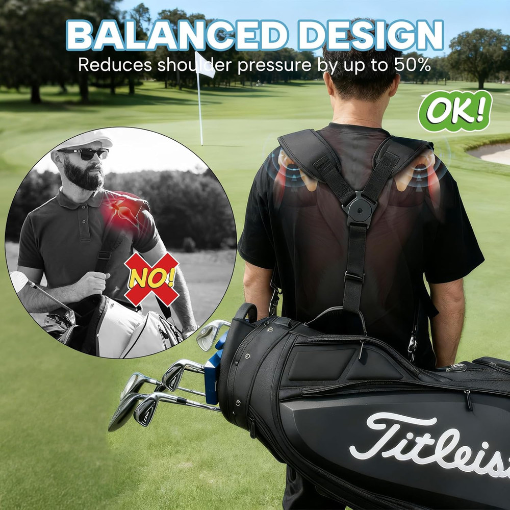 Golf Bag Shoulder Strap, Universal Golf Bag Strap Replacement Double Shoulder Ad