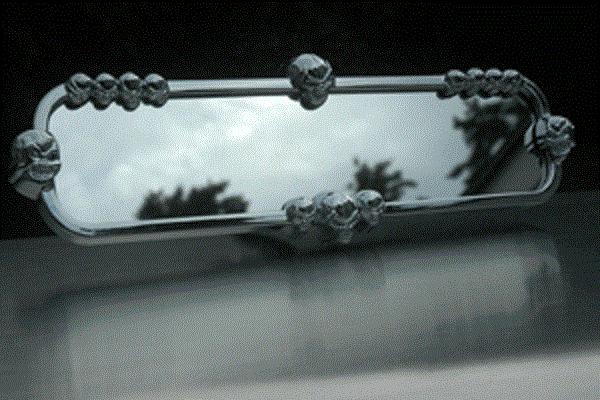 SKULL REARVIEW MIRROR ~ CHROME with mount to replace OEM ~ by CIPA # 32001
